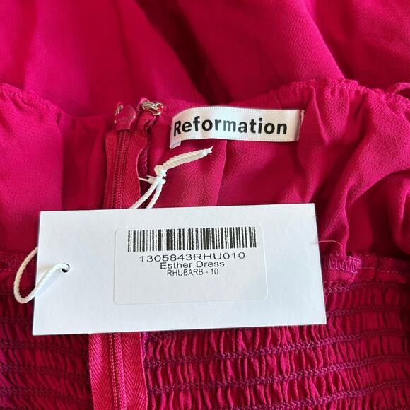 NWT Reformation Esther Dress Pink Tie Straps Ruffled V-neck Short Size 10 - Picture 5 of 6